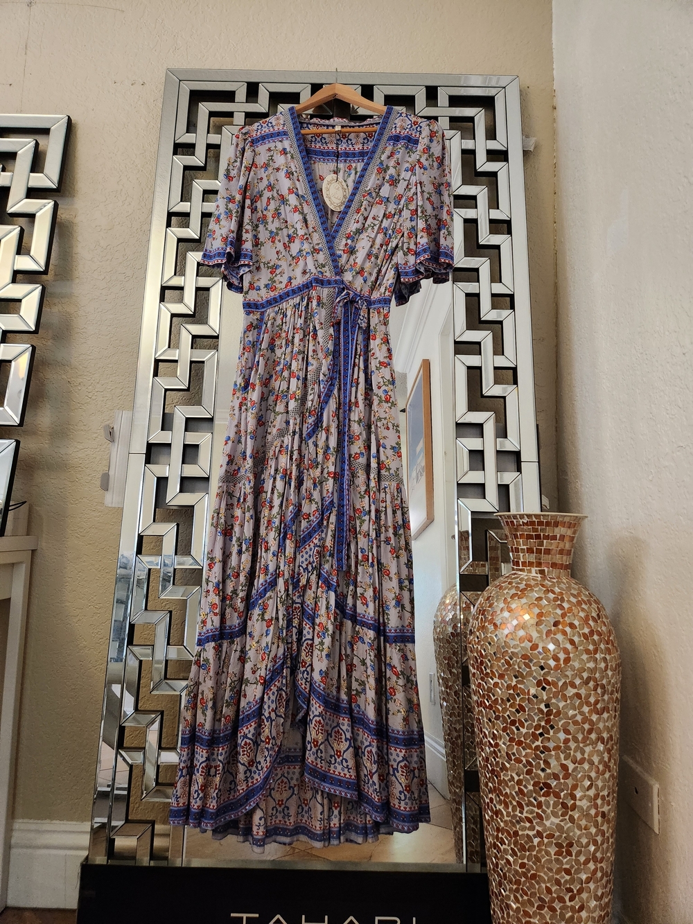 Tulle and Batiste Blue Floral Maxi Wrap Dress - Picture 3 of 11